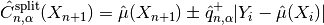 \hat{C}_{n, \alpha}^{\rm split}(X_{n+1}) = \hat{\mu}(X_{n+1}) \pm \hat{q}_{n, \alpha}^+{|Y_i-\hat{\mu}(X_i)|}