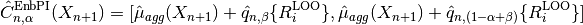 \hat{C}_{n, \alpha}^{\rm EnbPI}(X_{n+1}) = [\hat{\mu}_{agg}(X_{n+1}) + \hat{q}_{n, \beta}\{ R_i^{\rm LOO} \}, \hat{\mu}_{agg}(X_{n+1}) + \hat{q}_{n, (1 - \alpha + \beta)}\{ R_i^{\rm LOO} \}]