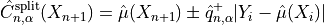 \hat{C}_{n, \alpha}^{\rm split}(X_{n+1}) = \hat{\mu}(X_{n+1}) \pm \hat{q}_{n, \alpha}^+{|Y_i-\hat{\mu}(X_i)|}
