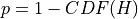 p = 1 - CDF(H)
